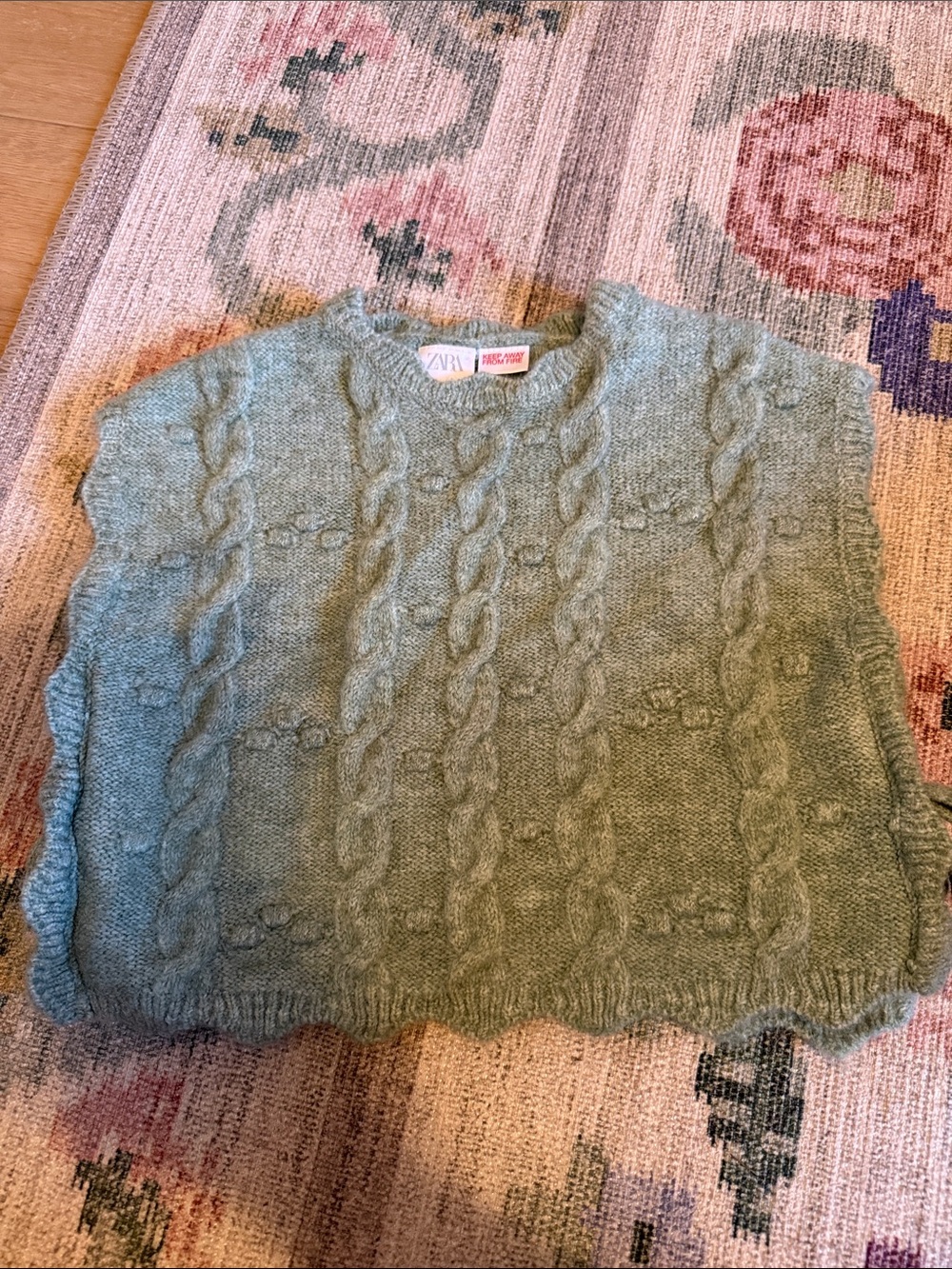 ZARA Sage Green Cable-Knit Sleeveless Sweater Vest